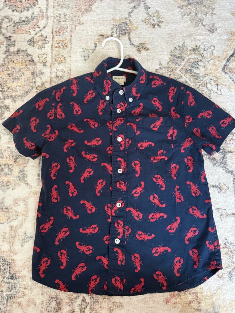 Crewcuts Navy Short-Sleeve Button-Down Shirt with Red Lobster Print